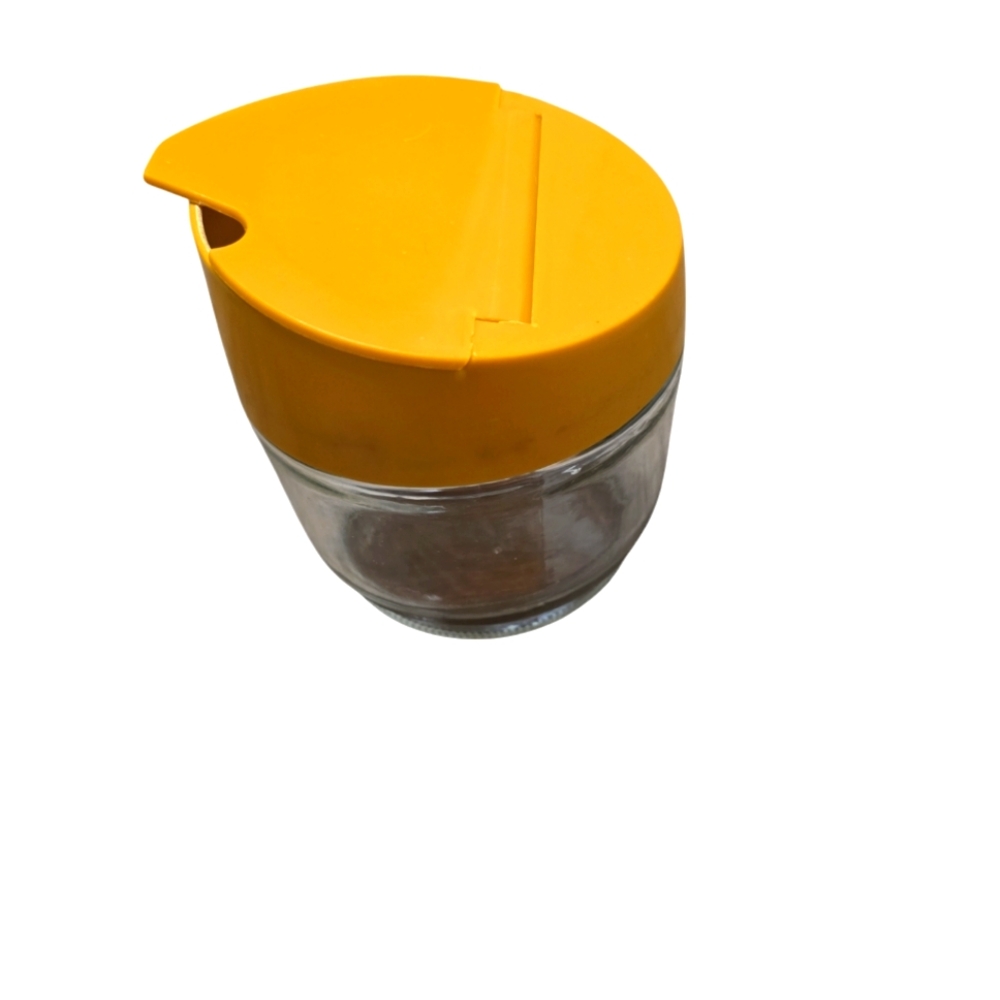 Vintage Gemco Yellow Mustard Sugar Glass Container With Flip Top Lid